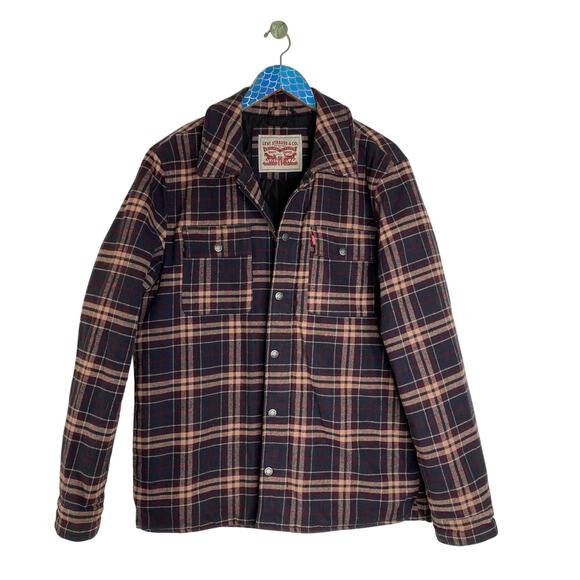 LEVIS Men’s Plaid Flannel Shacket Zip Snap Closure Lined Size Medium - Picture 2 of 11